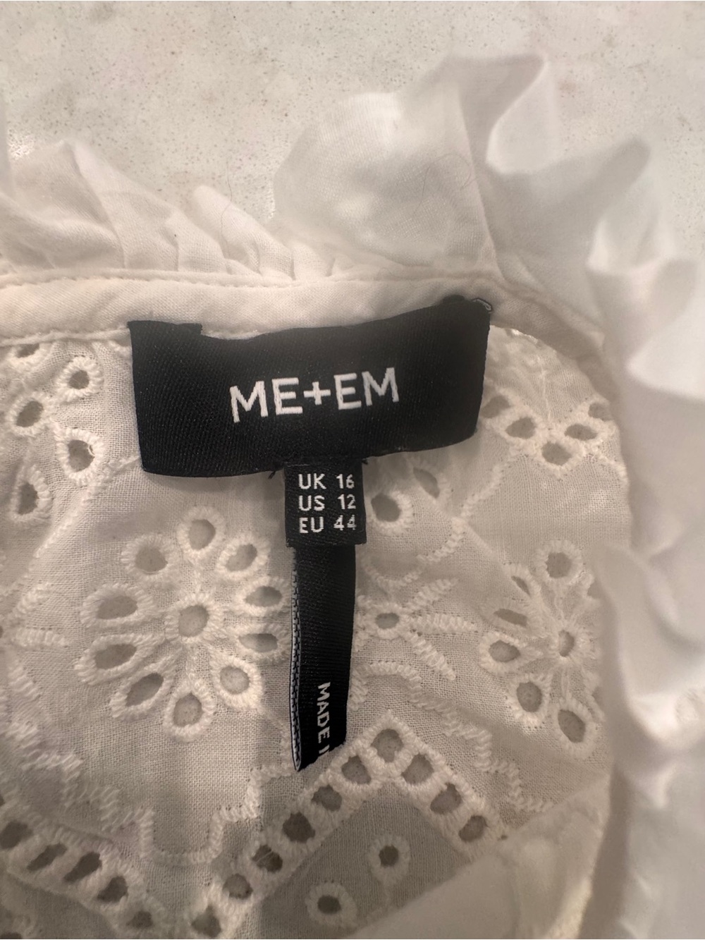 ME+EM White Eyelet Lace Cotton Blouse with Ruffle Neck - Picture 8 of 10